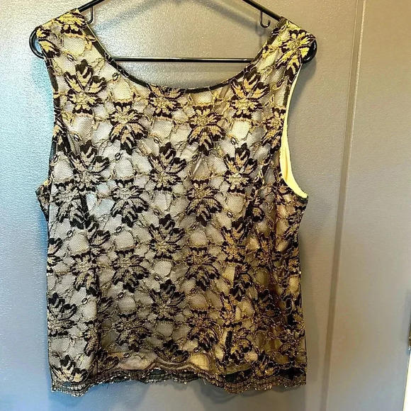 PLAZA SOUTH VINTAGE LACE TOP SIZE 14 GOLD POLYESTER LINING THAILAND MADE  FANCY - Picture 2 of 8
